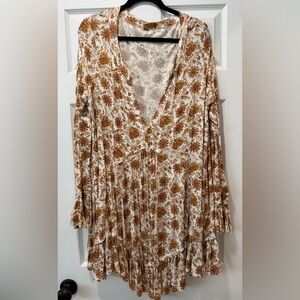 Free People Cream Dress with Brown Floral Print